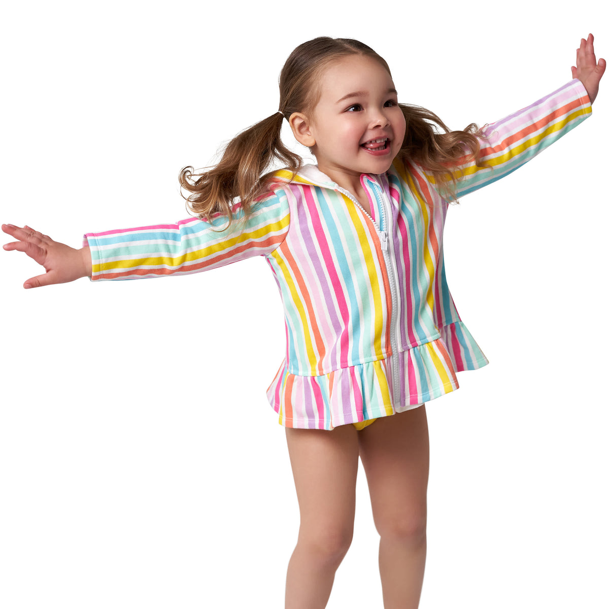 Baby & Toddler Girls Rainbow Hooded Zip Front Terry Coverup, view 4