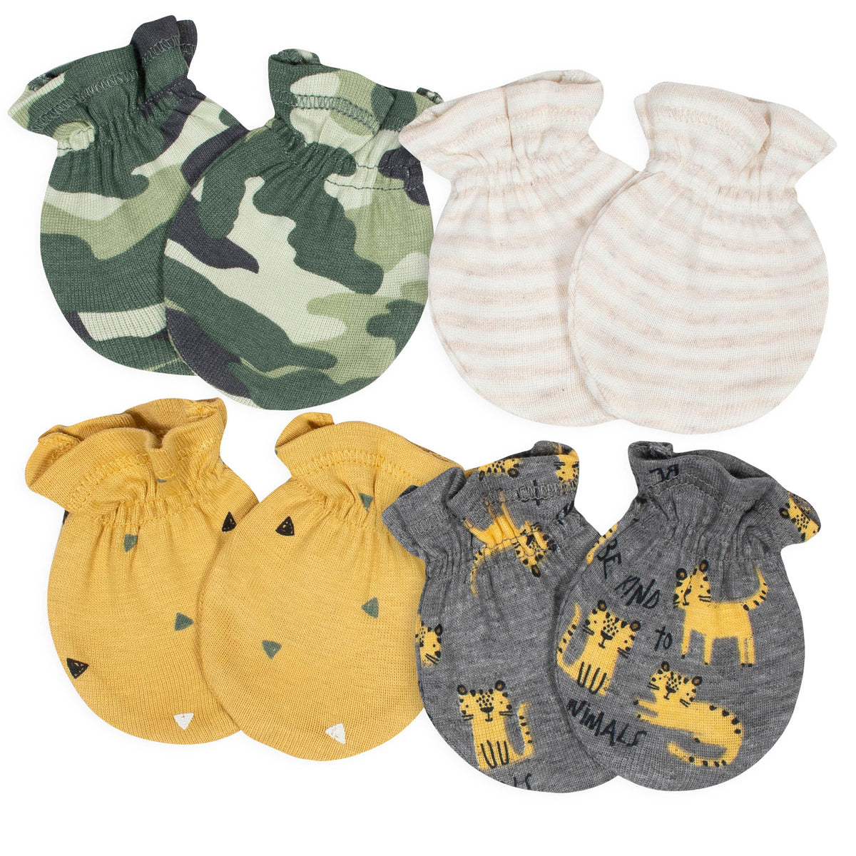 4-Pack Baby Boys Tiger No Scratch Mittens Set