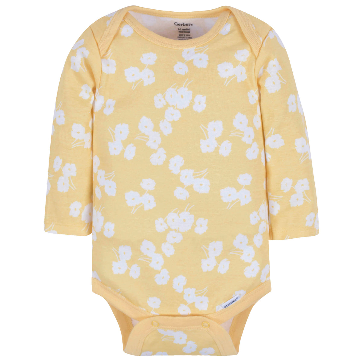 3-Pack Baby Girls Golden Flowers Long Sleeve Onesies Bodysuits, view 4