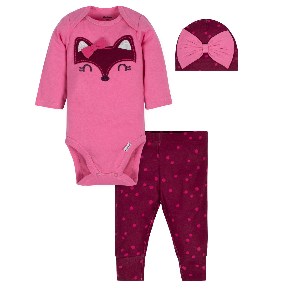 3-Piece Baby Girls Fox Bodysuit, Pant, & Cap Set