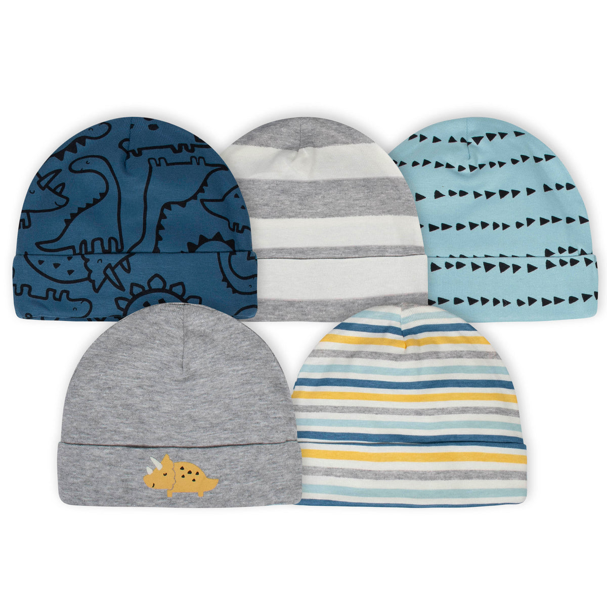 5-Pack Baby Boys Dinosaur Caps Set