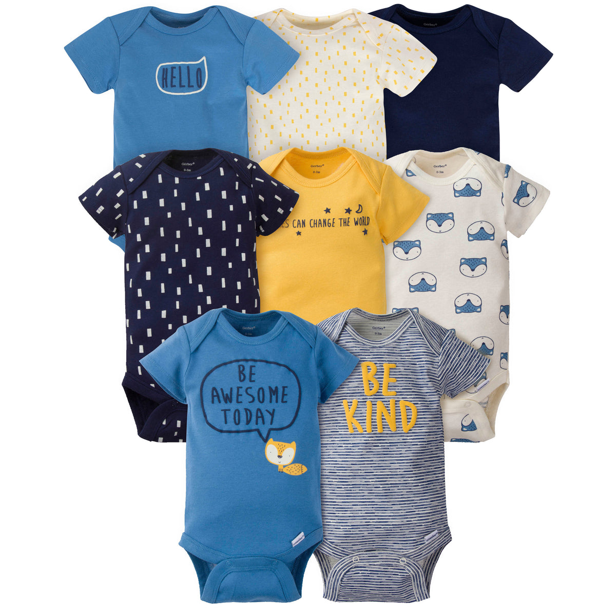 8-Pack Baby Boys Fox Short Sleeve Onesies Bodysuits