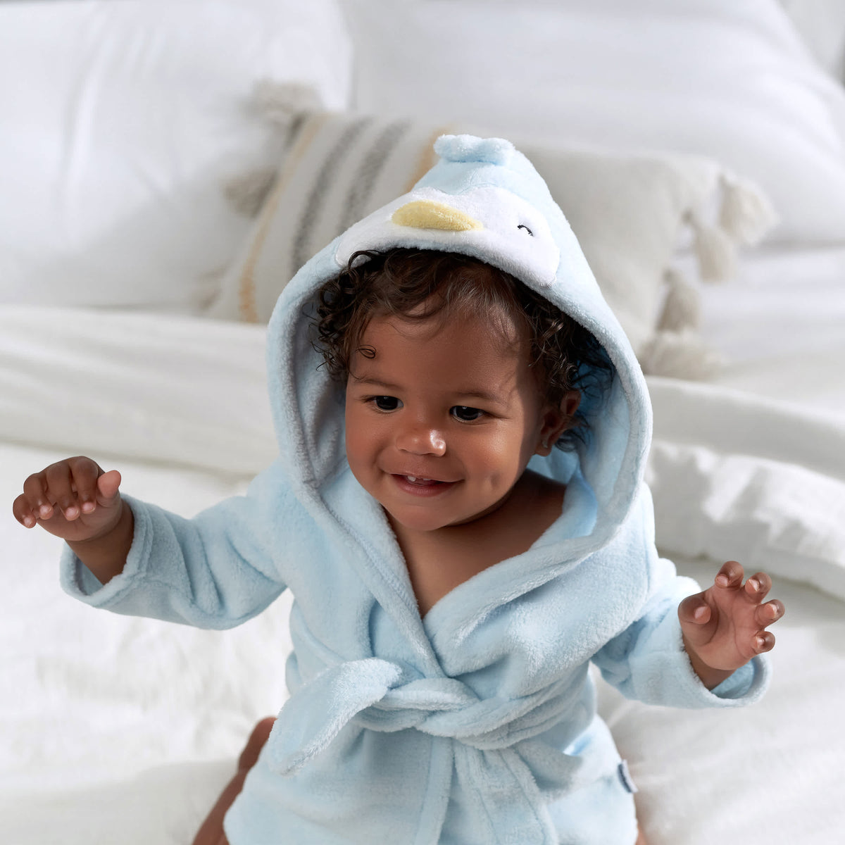 Baby Neutral Blue Penguin Robe, view 3