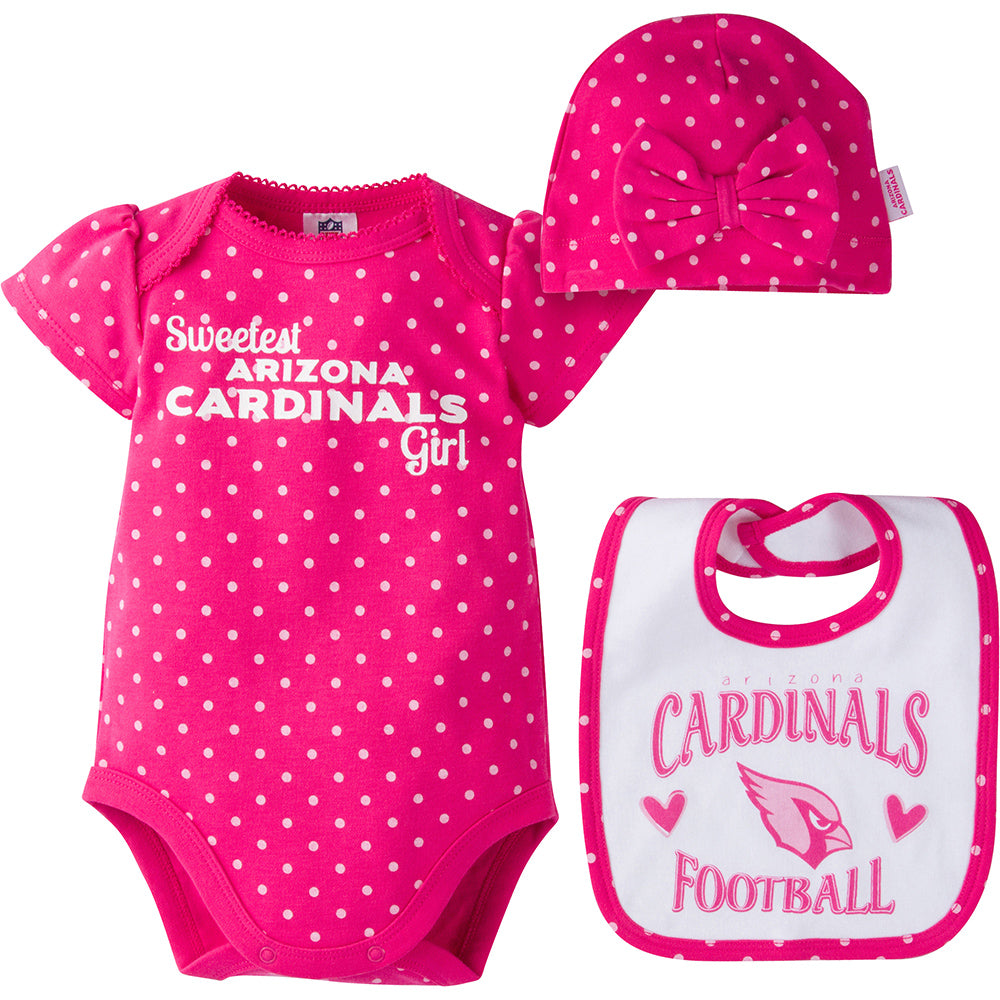 NFL 2-Piece Baby Girls Cardinals Bodysuit, Bib and Cap Set