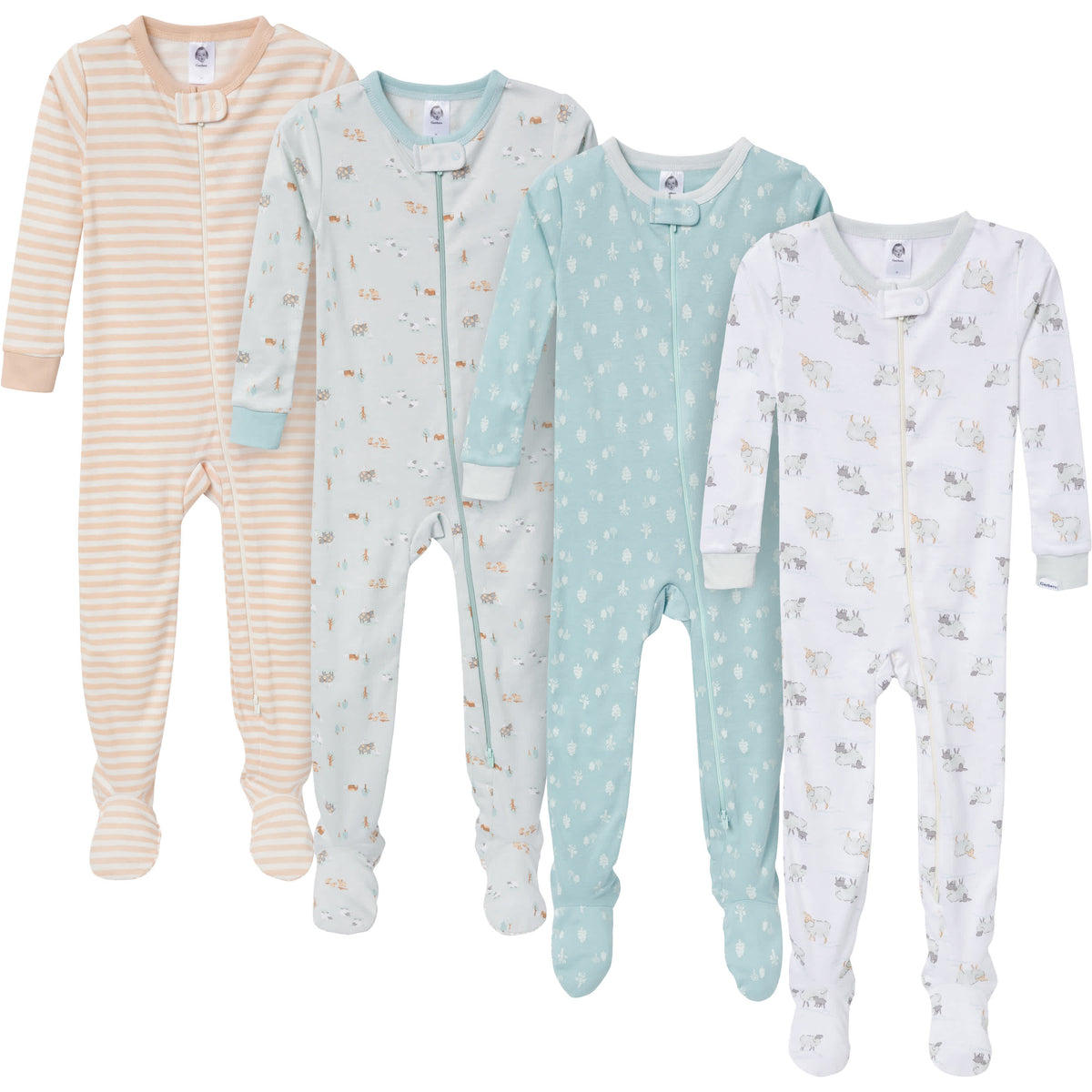 4-Pack Baby & Toddler Neutral Farm Snug-Fitting Footed Pajamas