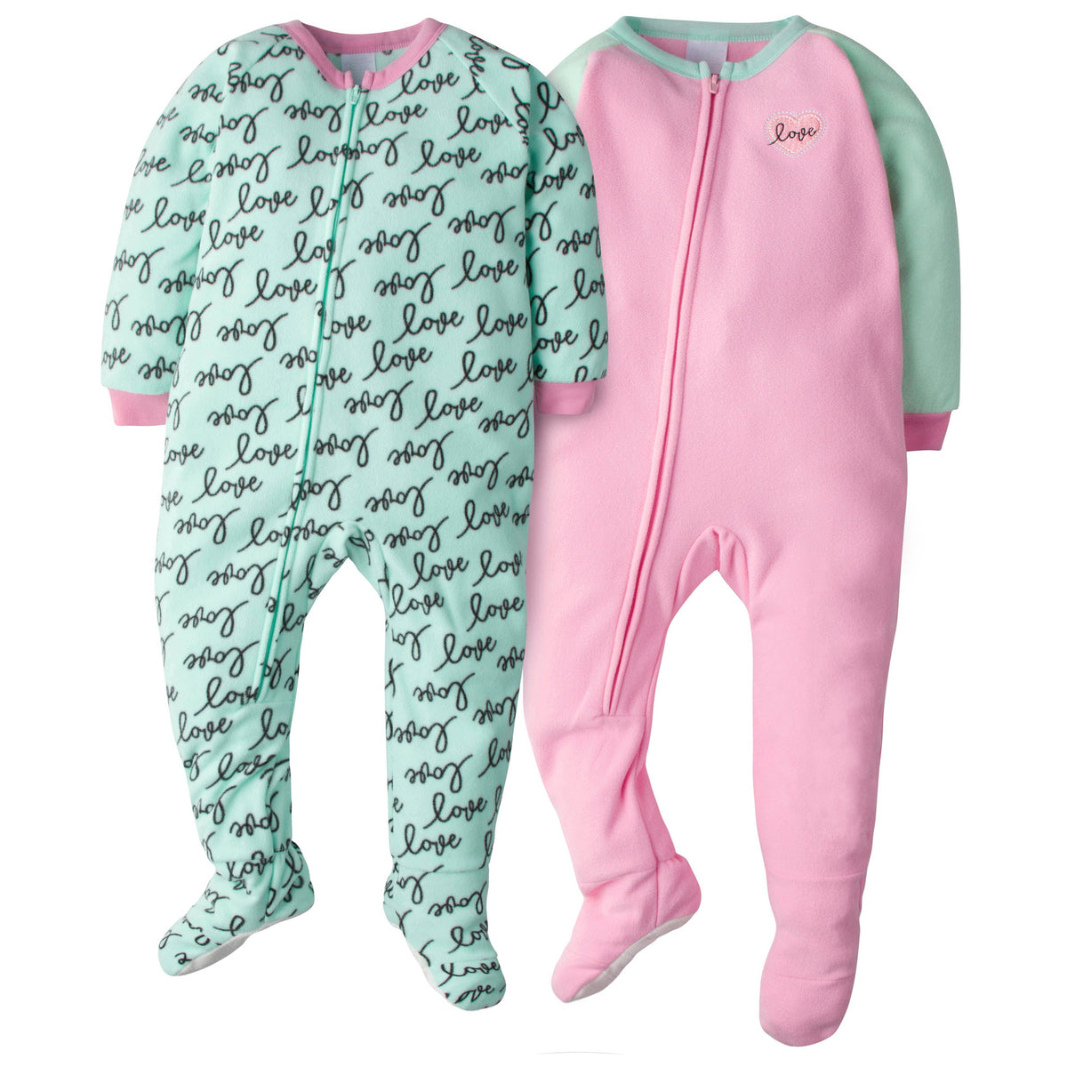 2-Pack Toddler Girls Love Blanket Sleepers