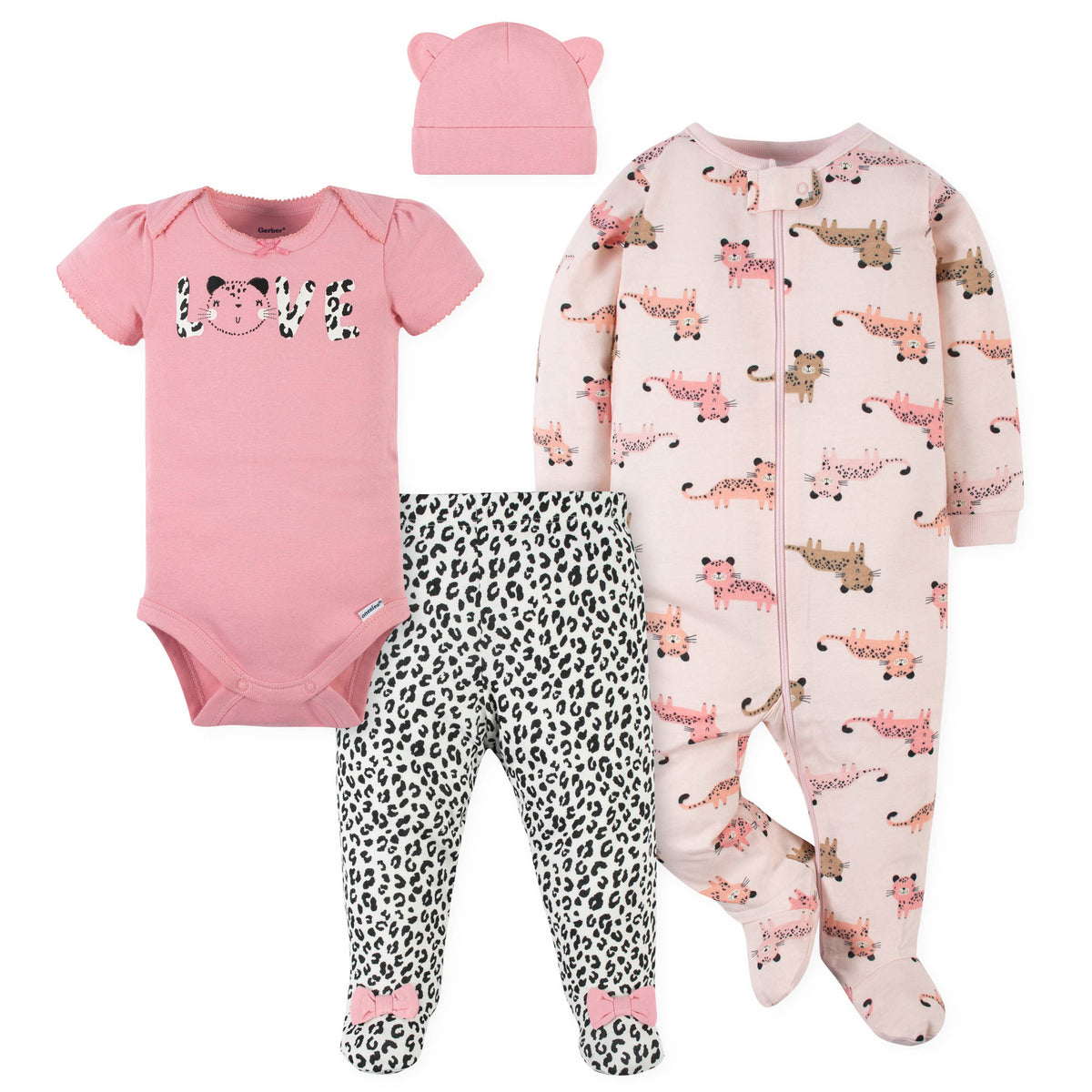 4-Piece Baby Girls Leopard Outfit Set
