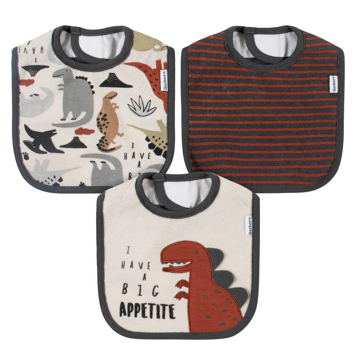 3-Pack Baby Boys Dino Bibs