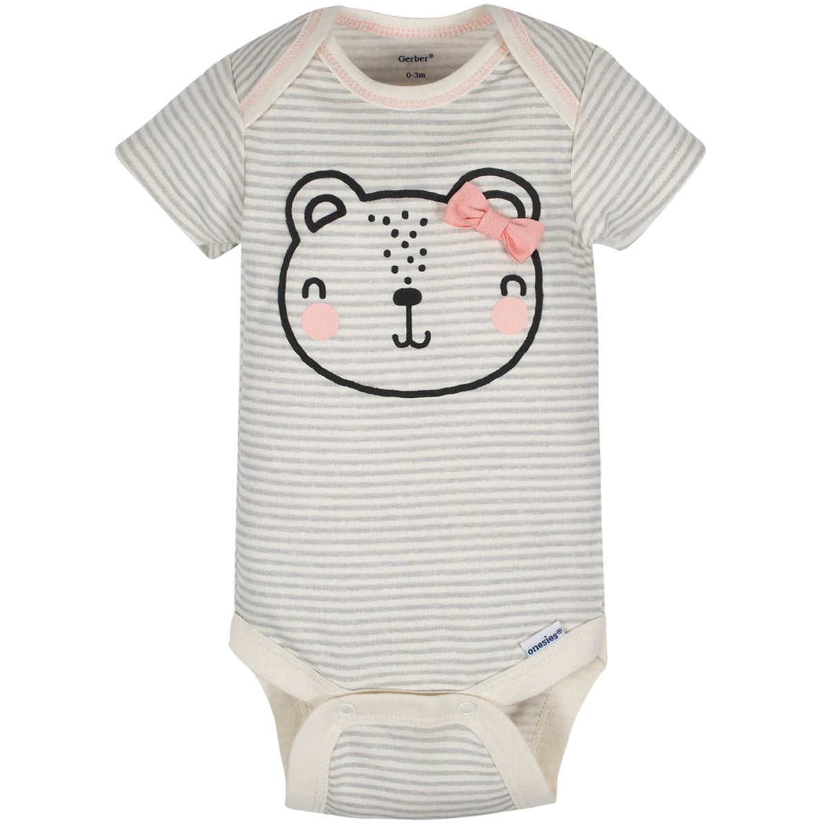 3-Pack Baby Girls Bear Short Sleeve Onesies Brand Bodysuits, view 2