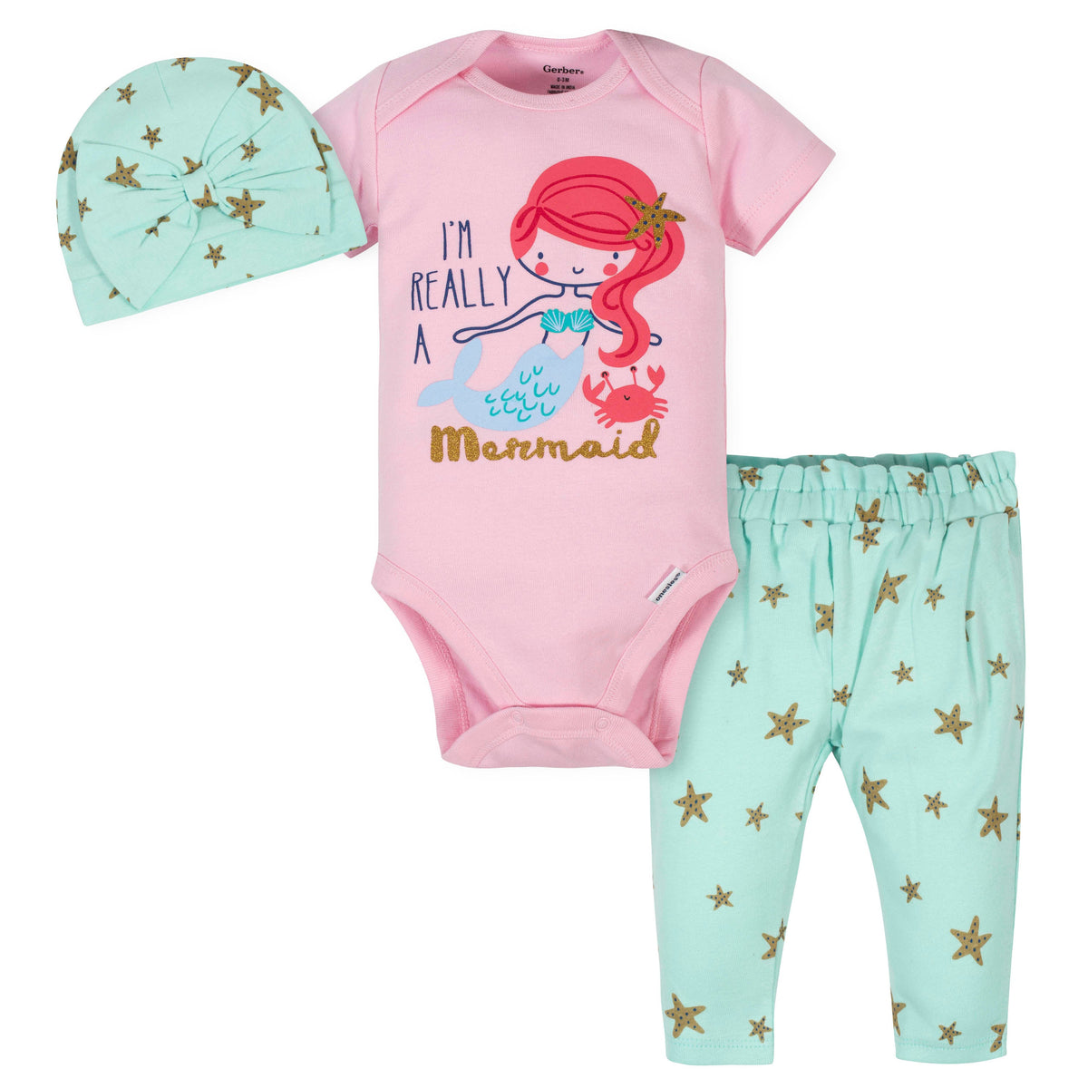 3-Piece Baby Girls Mermaid Outfit Set