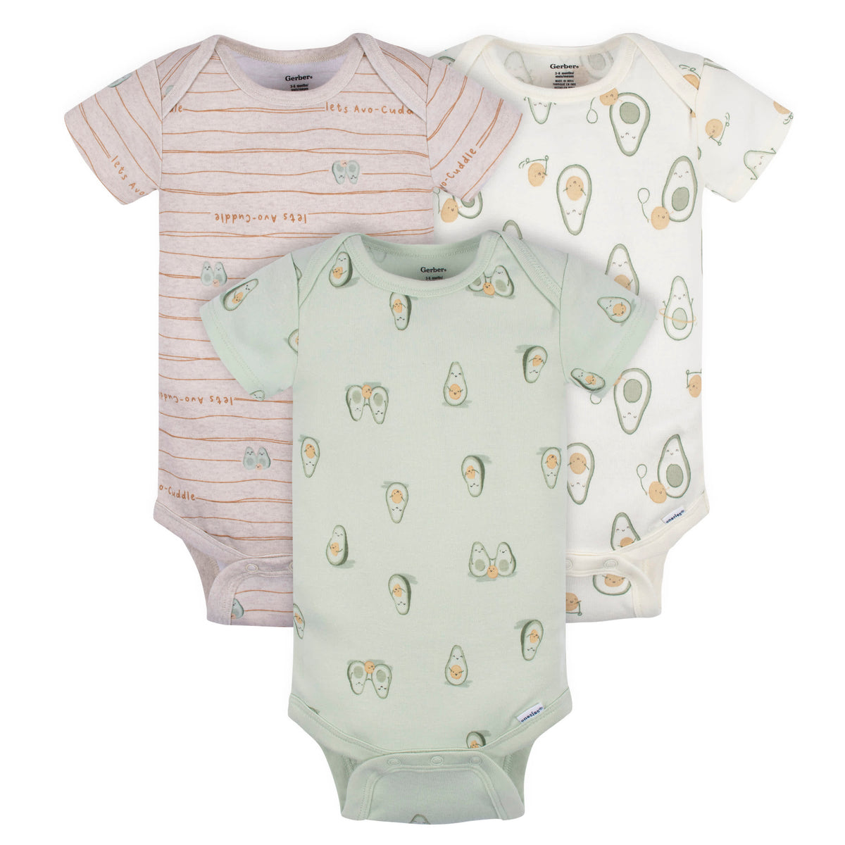 3-Pack Baby Neutral Avo-Cuddle Short Sleeve Onesies Bodysuits