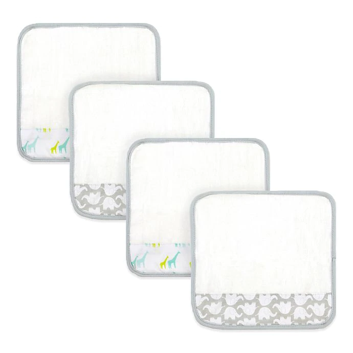 4-Pack Baby Neutral Animals Woven Washcloths