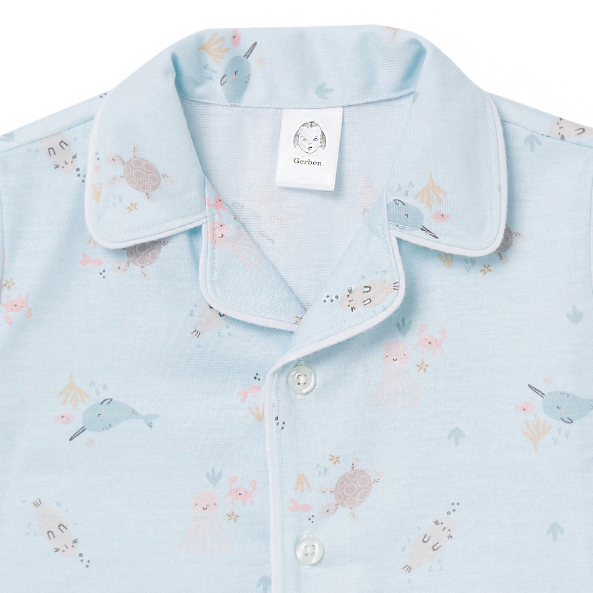 2-Piece Infant & Toddler Girls Sea Button Up Pajama Shorts Set, view 3