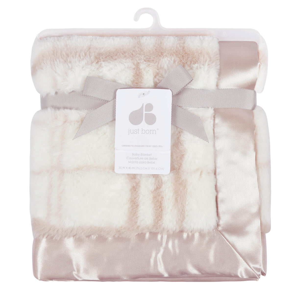 Baby Neutral Tan Plaid Plush Blanket, view 2