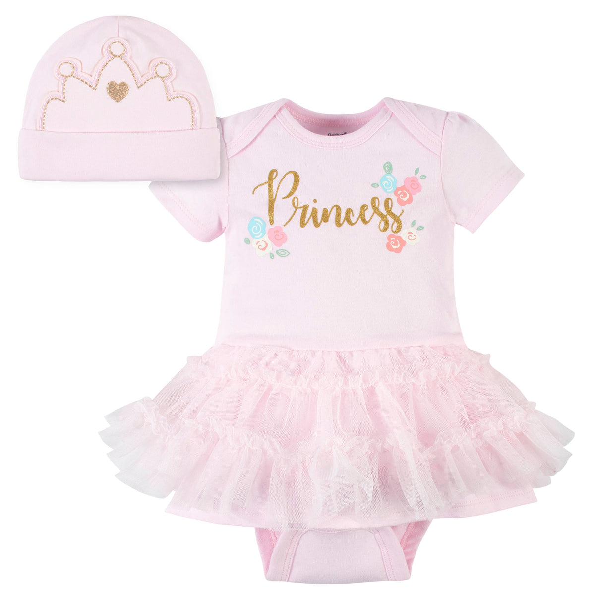 2-Piece Baby Girls Princess Tutu Onesies Bodysuit & Cap Set