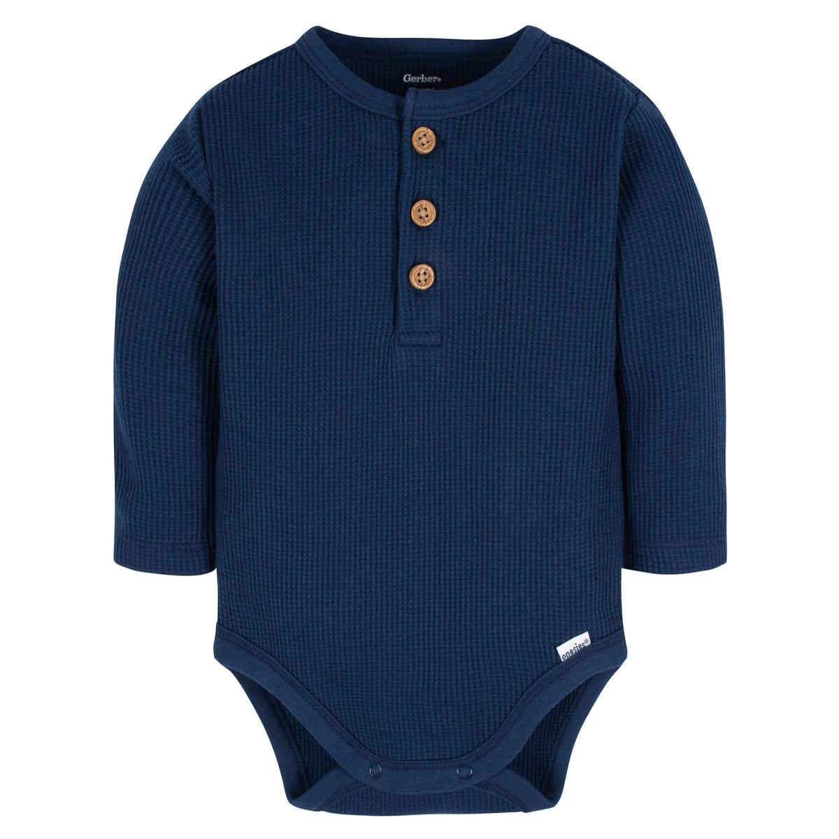 2-Pack Baby Boys Navy & Light Blue Long Sleeve Henley Onesies Bodysuits, view 5