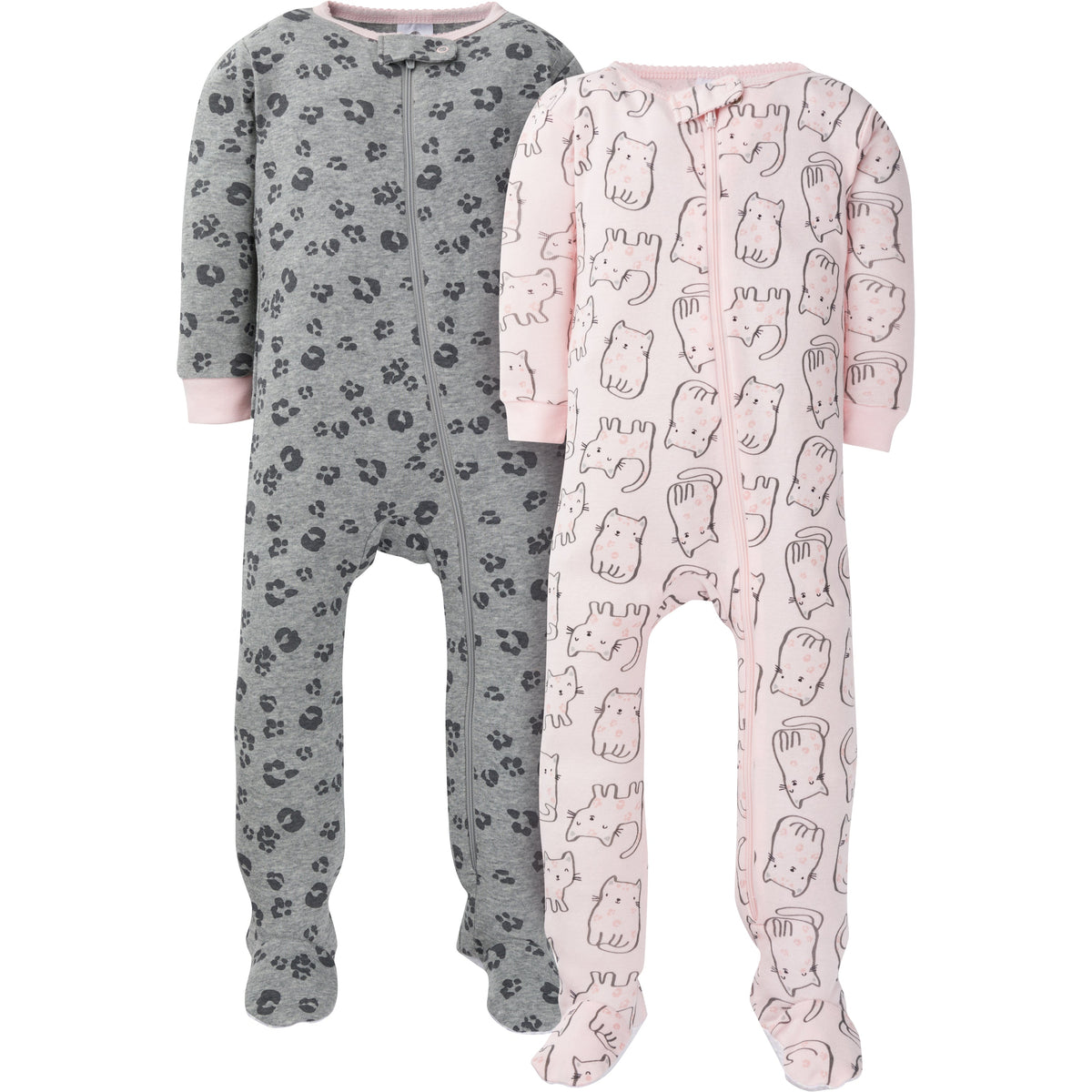 2-Pack Girls Leopard Snug Fit Footed Cotton Pajamas