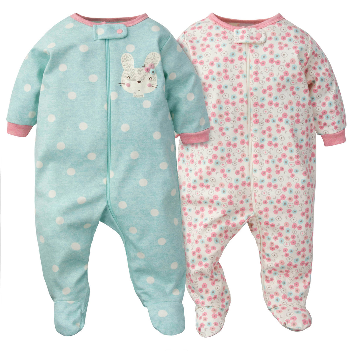 2-Pack Organic Baby Girls Floral Bunny Sleep 'n Plays