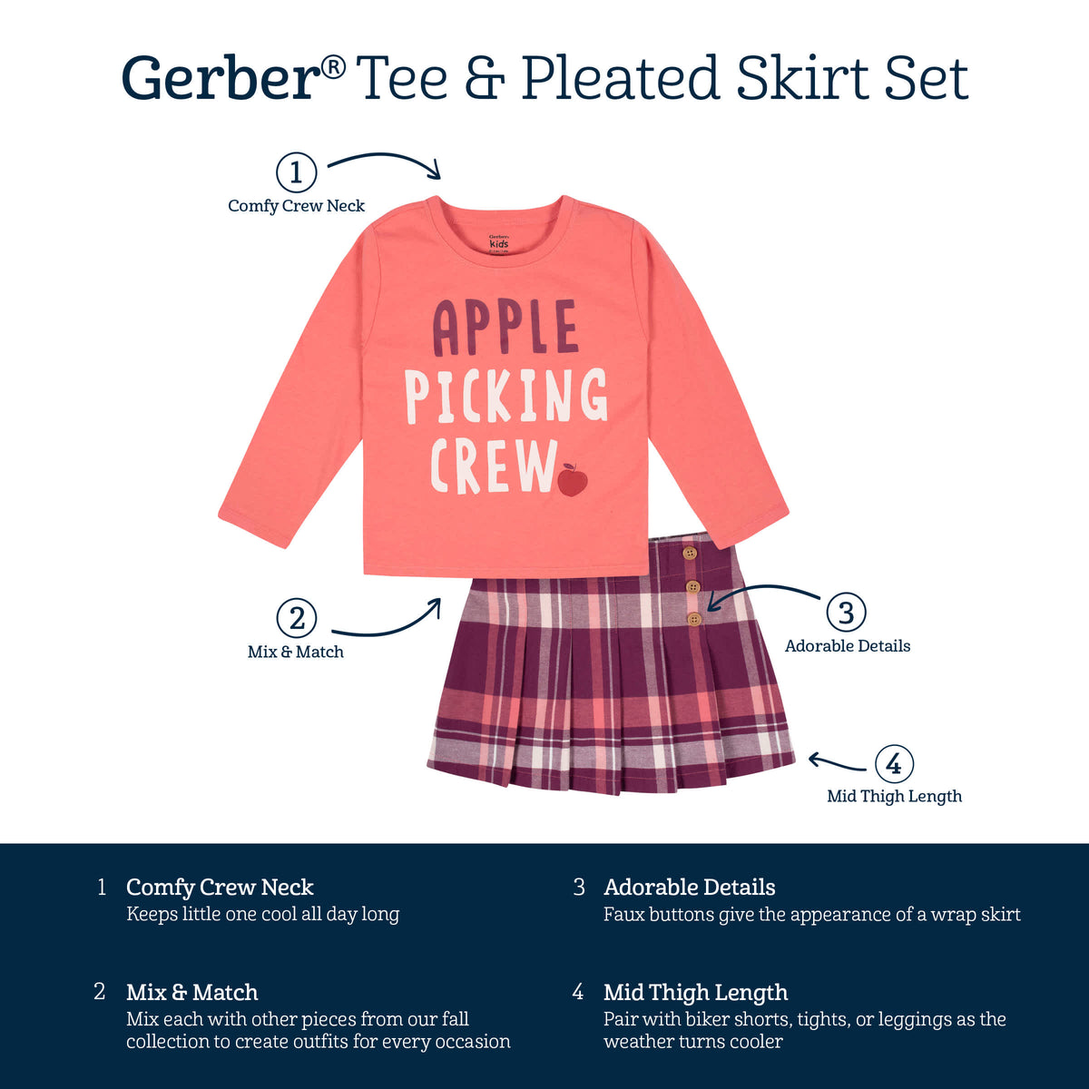 2-Piece Infant & Toddler Girls Burgundy Plaid Tee & Skirt Set, view 7