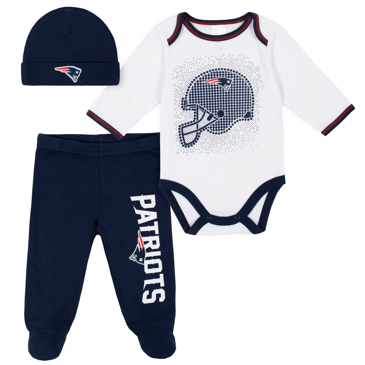 3-Piece Baby Boys Patriots Bodysuit, Pant, and Cap Set