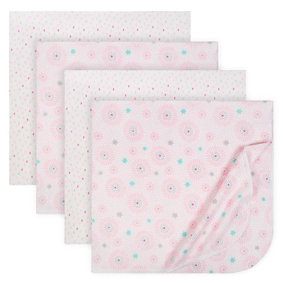 Just Born 4-Pack Baby Girls Floral Receiving Blankets
