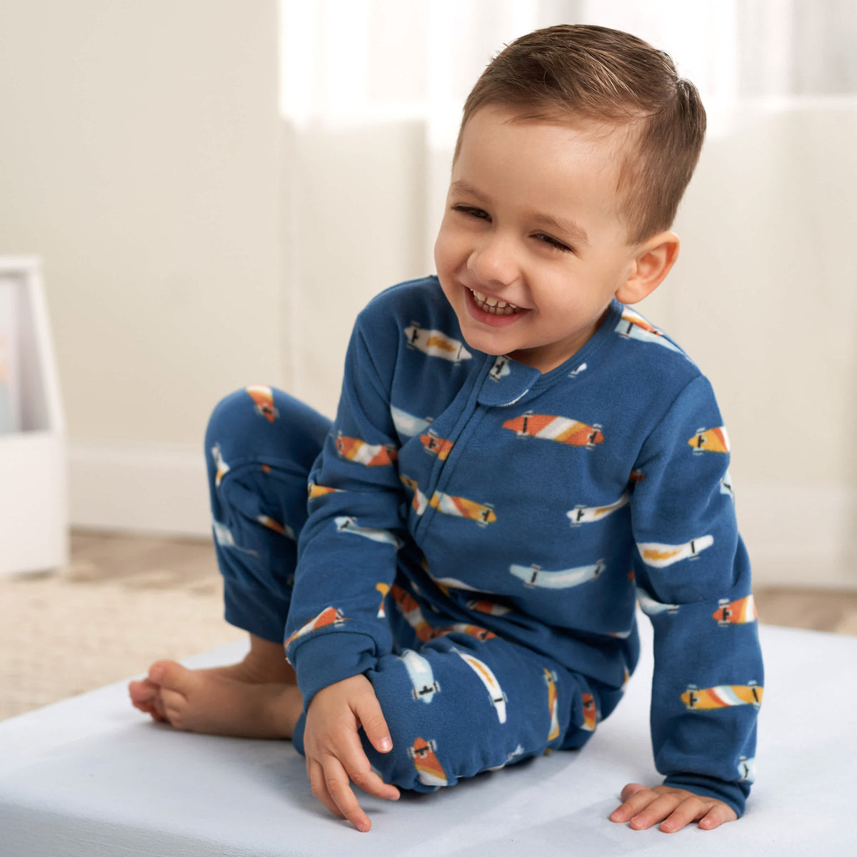 3-Pack Infant & Toddler Boys Skateboard/Guitars Footless Fleece Pajamas, view 2