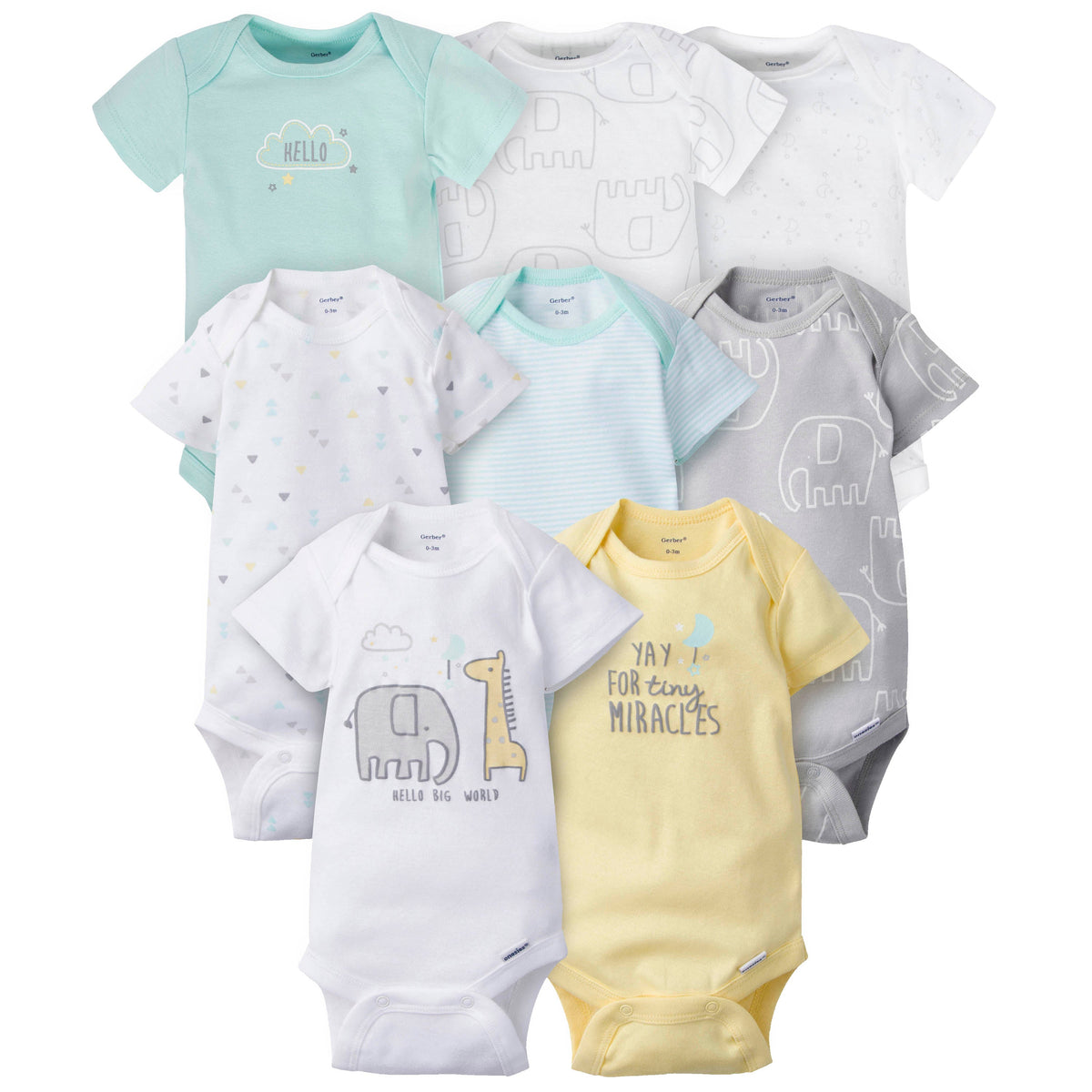8-Pack Baby Neutral Animals Short Sleeve Onesies Bodysuits