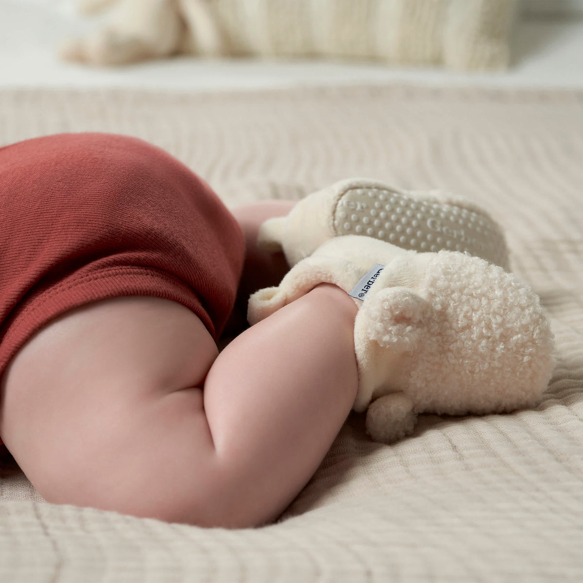 Baby Neutral Ivory Sherpa Booties, view 2