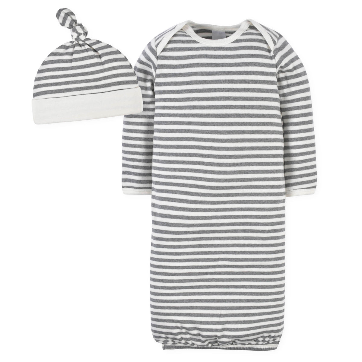 2-Piece Baby Neutral Stripe Gown & Cap Set