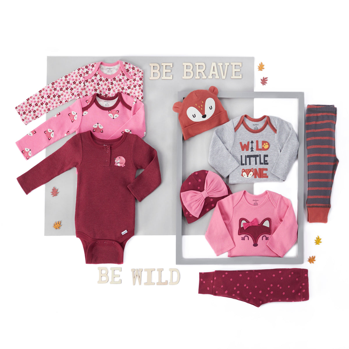 3-Pack Baby Girls Fox Thermal Long Sleeve Onesies Bodysuits, view 3