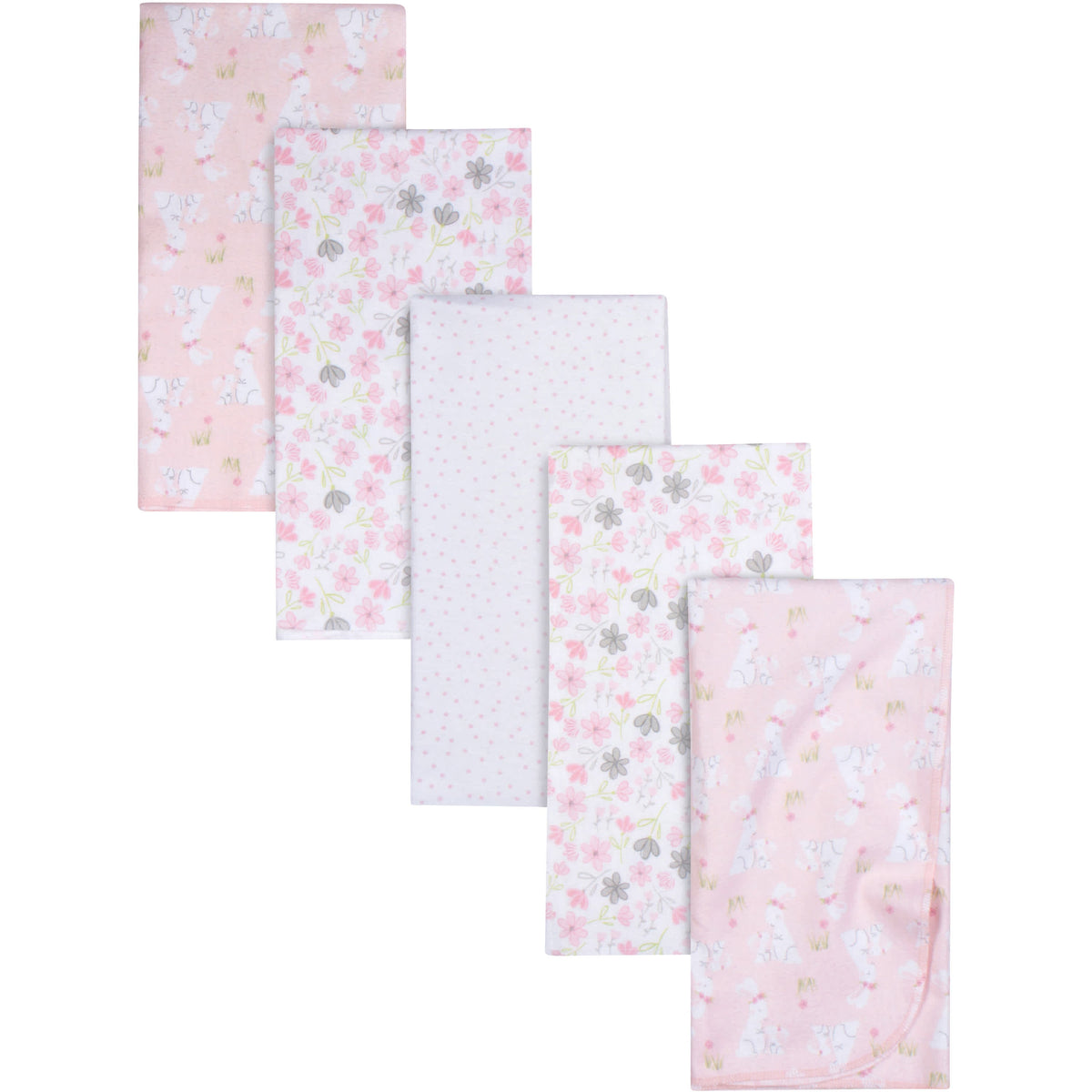 5-Pack Baby & Toddler Girls Mommy & Me Bunny Flannel Receiving Blankets