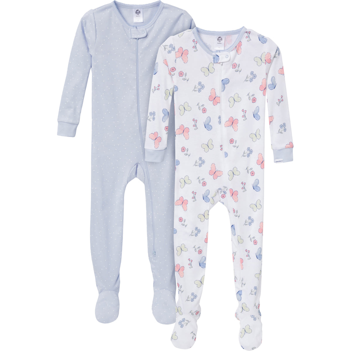 2-Pack Baby & Toddler Girls Butterflies Snug-Fitting Footed Pajamas