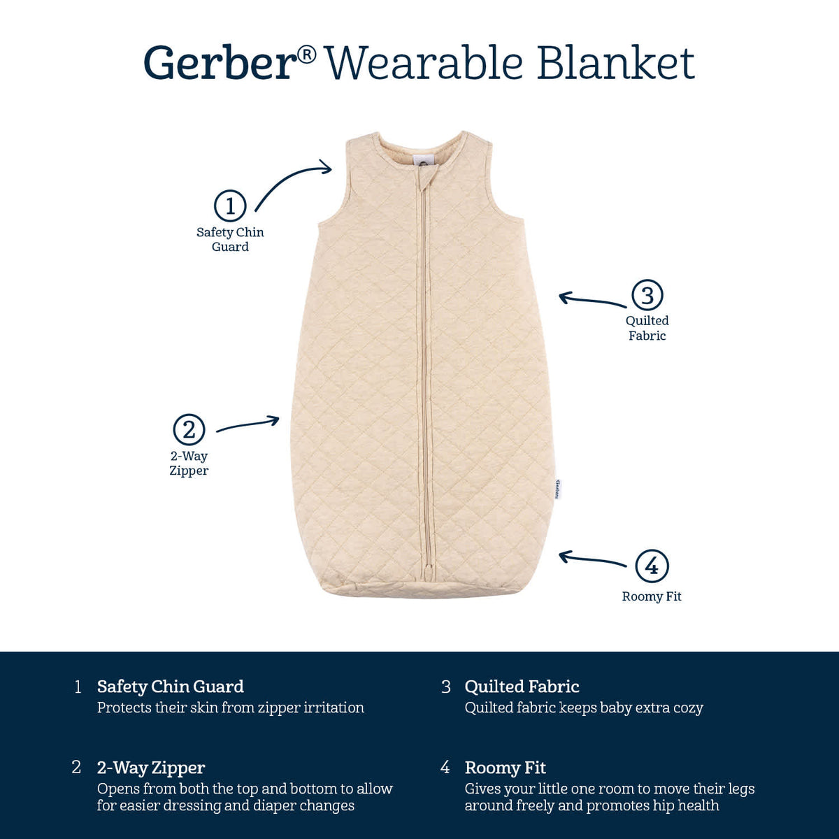Baby Neutral Oatmeal Heather Quilted Jersey Wearable Blanket, view 5