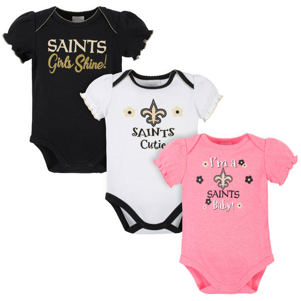 3-Pack New Orleans Saints Short Sleeve Bodysuits