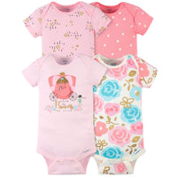 4-Pack Baby Girls Princess Short Sleeve Onesies® Brand Bodysuits