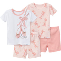 4-Piece Infant & Toddler Girls Ballet Slippers Shorts Pajamas Set