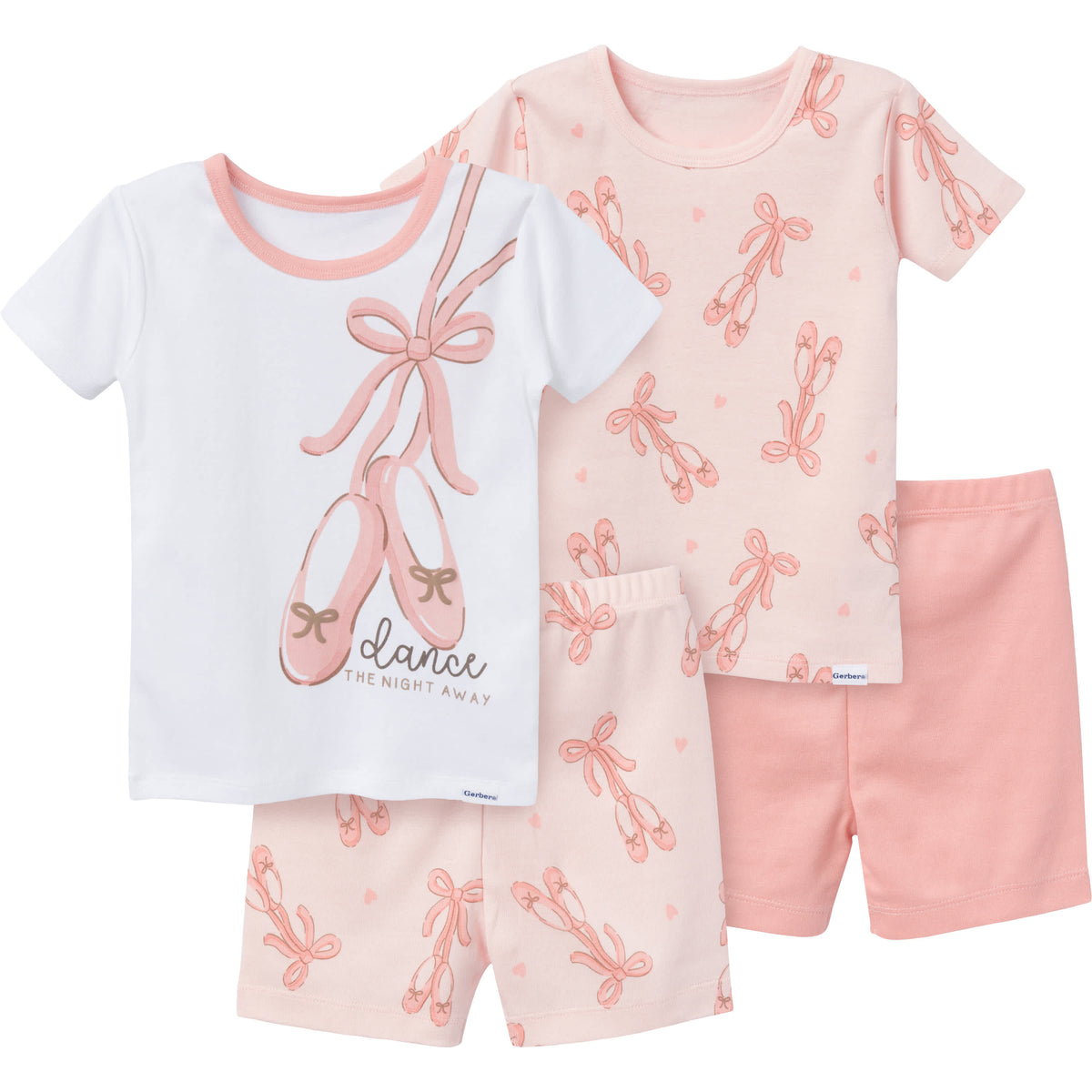 4-Piece Infant & Toddler Girls Ballet Slippers Shorts Pajamas Set