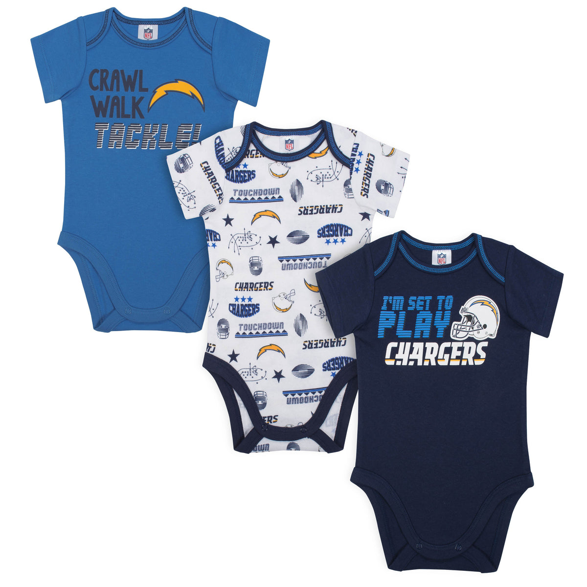 3-Pack Los Angeles Chargers Short Sleeve Bodysuits