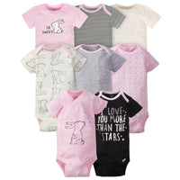 8-Pack Baby Girls Bunny Short Sleeve Onesies® Bodysuits