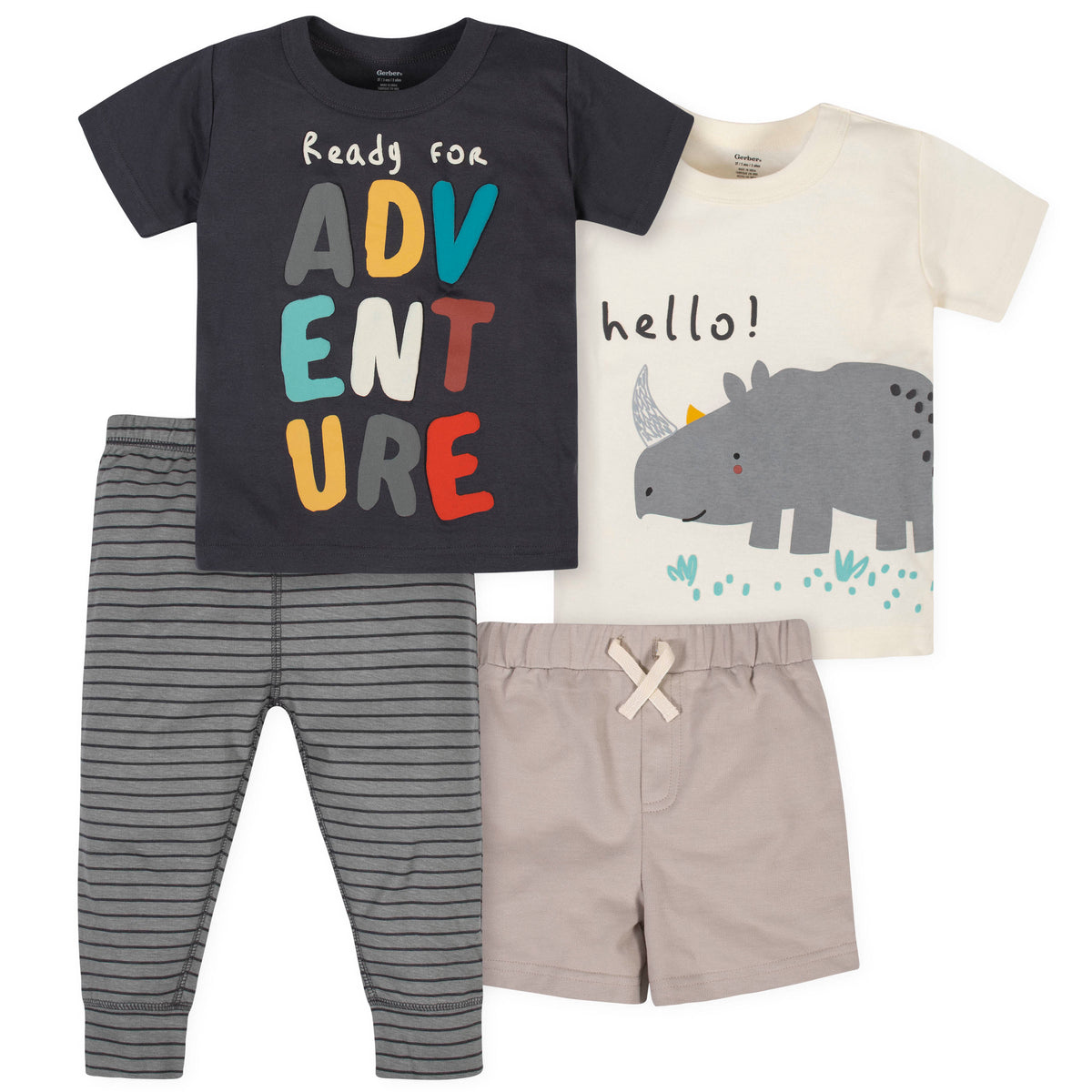 4-Piece Boys Rhino Short, Shirts and Active Pant Set