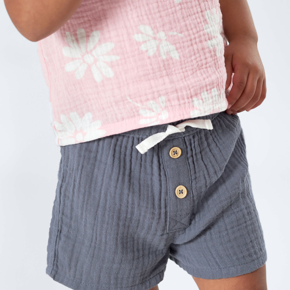 Infant & Toddler Slate Blue Gauze Shorts, view 5