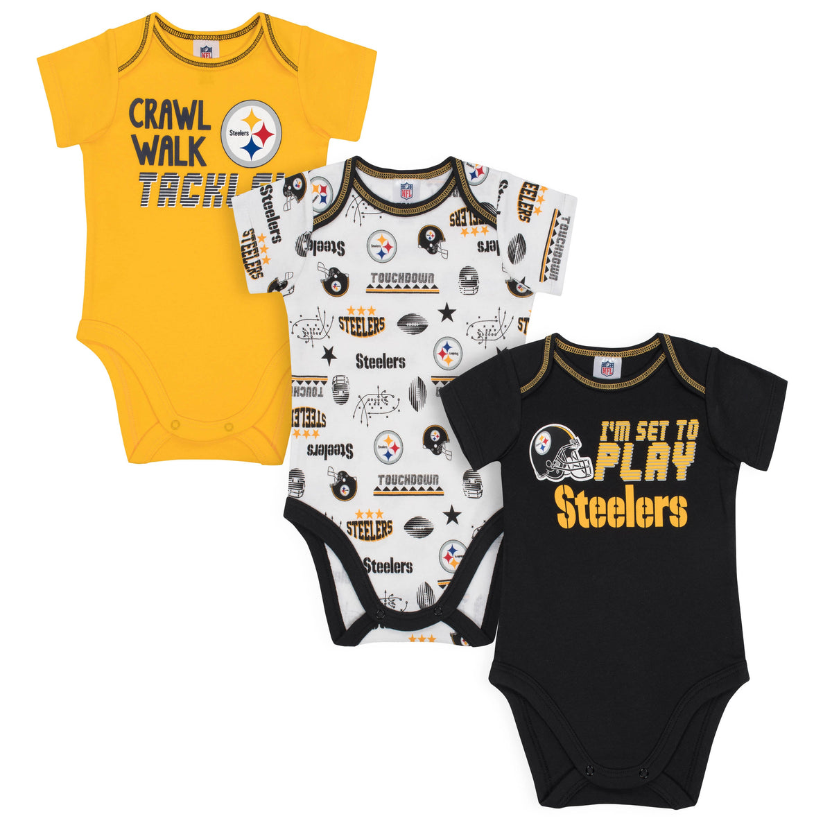 3-Pack Pittsburgh Steelers Short Sleeve Bodysuits