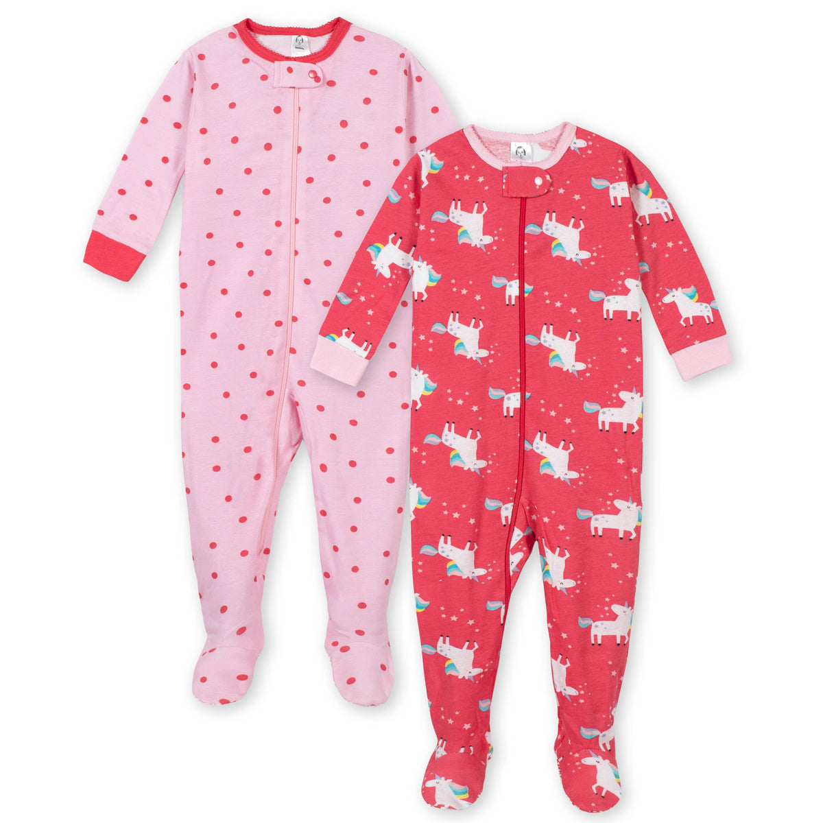 2-Pack Girls Unicorn Snug Fit Unionsuit Pajamas