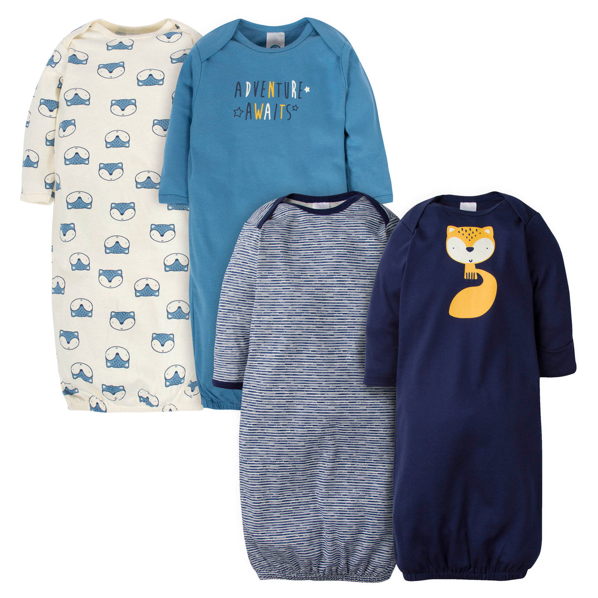 4-Pack Baby Boys Fox Lap Shoulder Gowns