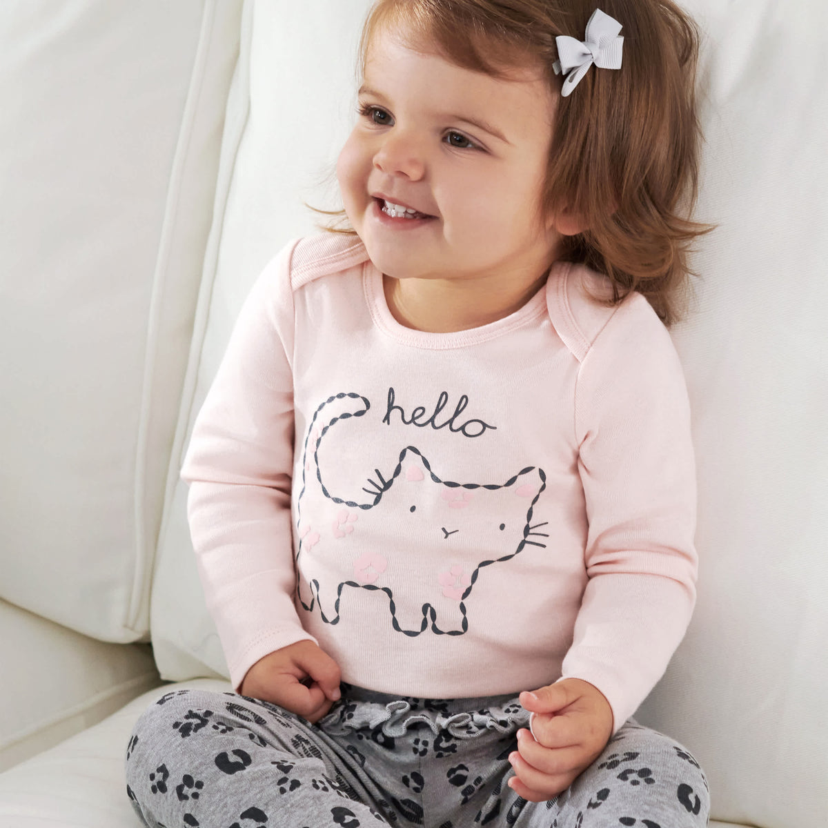 3-Piece Baby Girls Leopard Onesies Bodysuit, Pant, & Cap Set, view 2