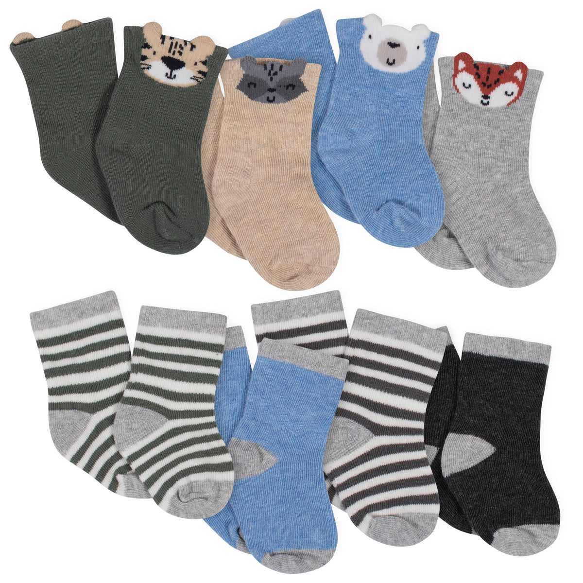 8-Pack Toddler Boys Racoon Jersey Crew Socks