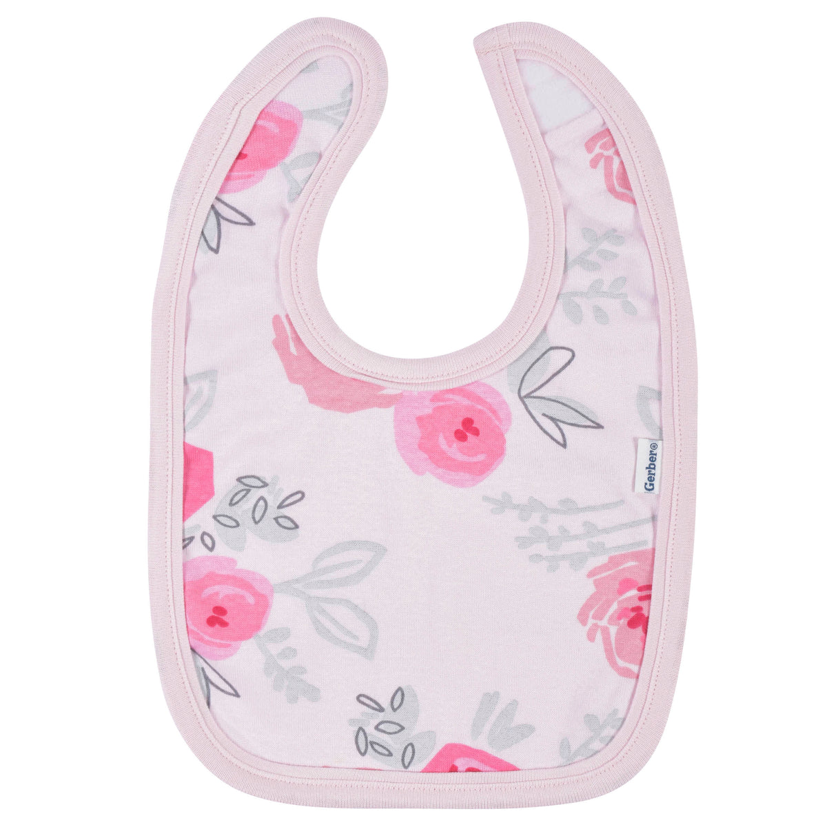 2-Piece Baby Girls Rose Floral Bibs & Burp Set, view 3