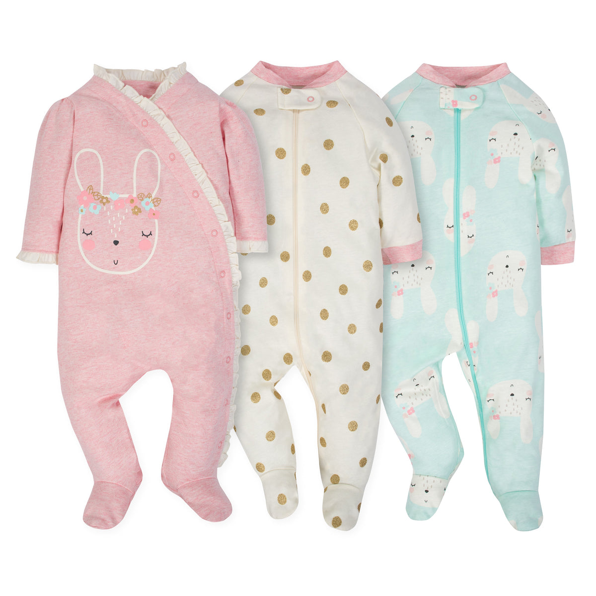 3-Pack Organic Baby Girls Glitter Dots Sleep 'n Plays
