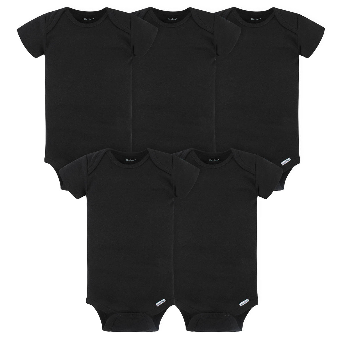 5-Pack Black Short Sleeve Onesies Bodysuits