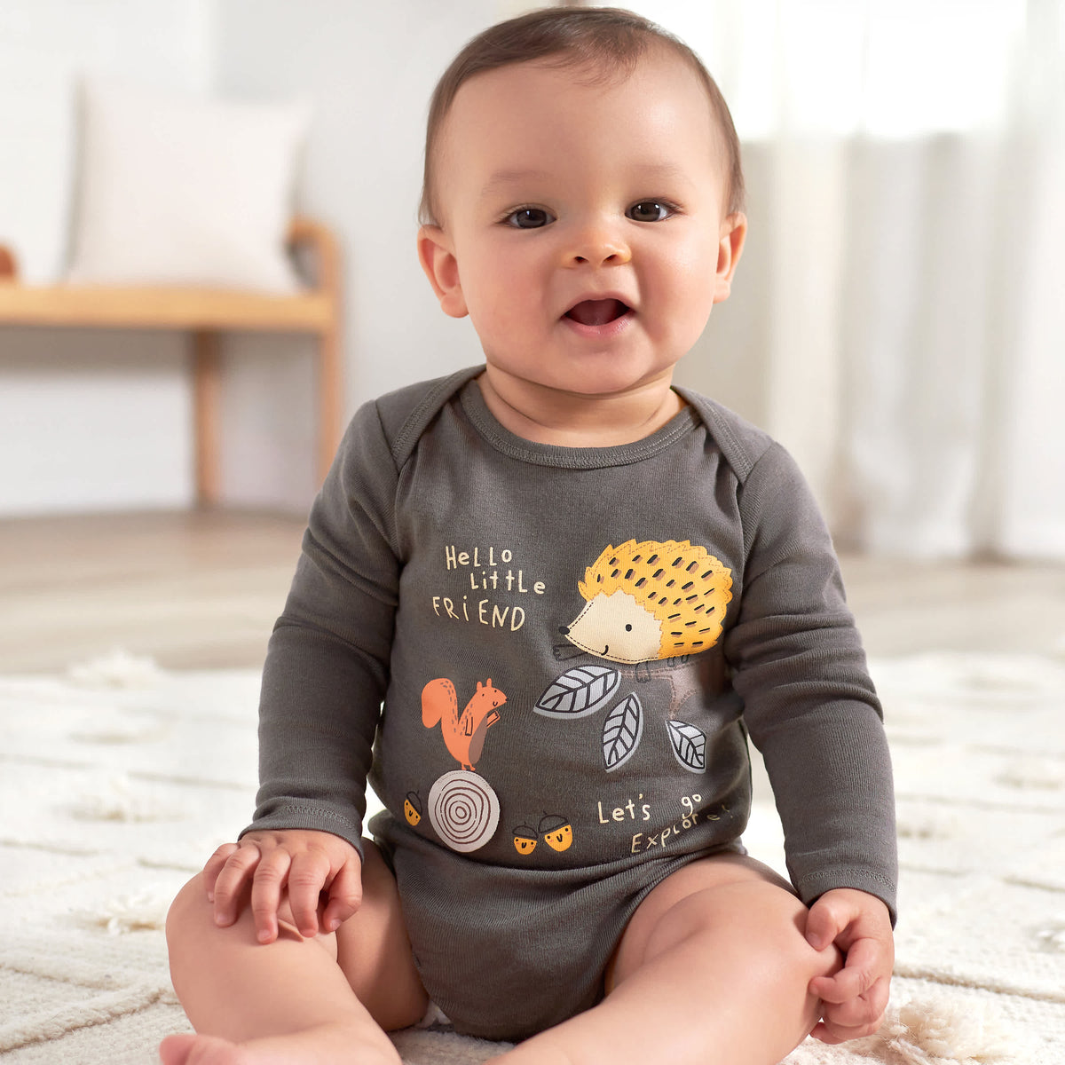 3-Pack Baby Boys Hedgehog Long Sleeve Onesies Bodysuits, view 3